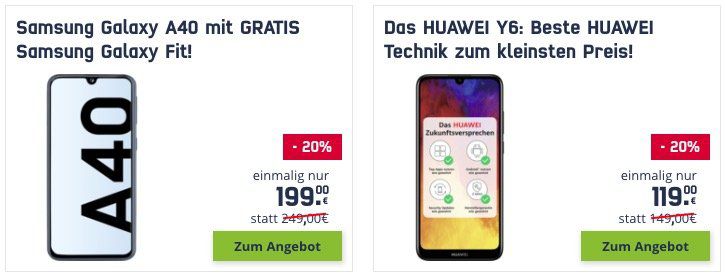 mobilcom Black Week   z.B. Samsung Galaxy A40 + Samsung Galaxy Fit für 199€ (statt 278€)