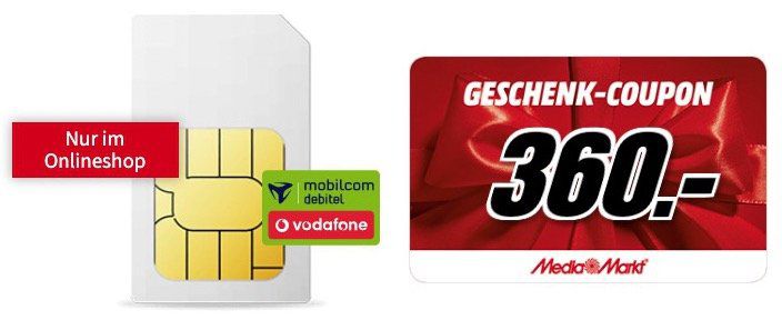 Vorbei! Vodafone Flat mit 24GB LTE für rechn. 24,99€ mtl. + 360€ Media Markt Coupon