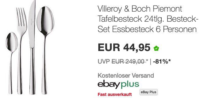 eBay Cyber Weekend mit Artikeln bis zu 50%   z.B. Villeroy&Boch Piemont 24teilig für 44,95€ (statt 72€)