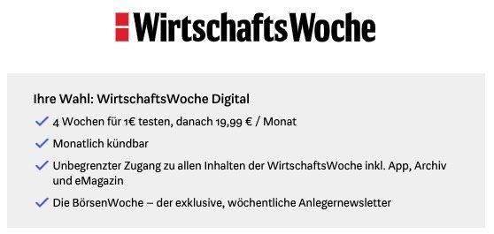 4 Wochen WirtschaftsWoche Digital für nur 1€ (statt 20€)