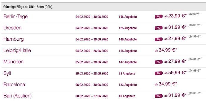 Sparen bei Eurowings mit 20% Rabatt auf viele Flüge   z.B. Köln nach Sylt für 59,99€