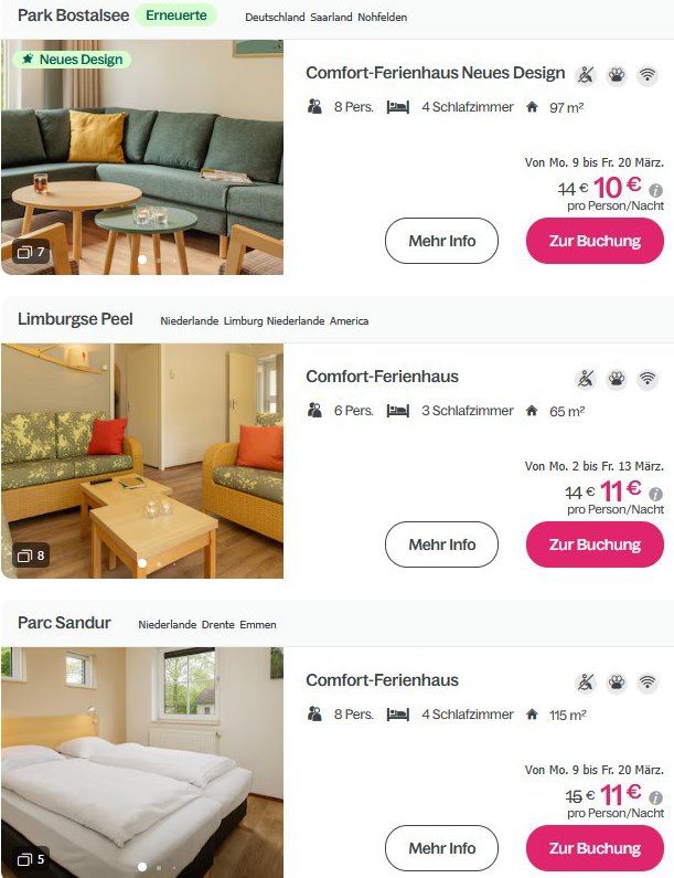 đĄ Center Parcs Ferienhaus Wettrennen z.B. FerienhĂ€user schon ab 12⏠p.P. đĄ Center Parcs Ferienhaus Wettrennen z.B. FerienhĂ€user schon ab 12⏠p.P.