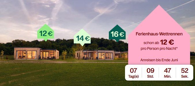 🏡 Center Parcs Ferienhaus Wettrennen z.B. Ferienhäuser schon ab 12€ p.P.