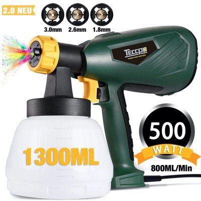 TECCPO Farbsprühsystem HVLP TAPS02P mit 500W Farbspritzpistole für 800ml/min und 3 Kupferdüsen für 27,74€ (statt 37€)