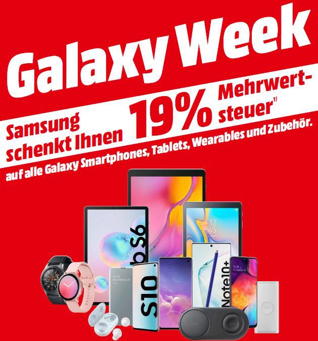 Saturn & Media Markt Samsung 19% Mehrwertsteuer Aktion z.B Samsung S10Plus 128GB für 654,62€ (statt 720€)