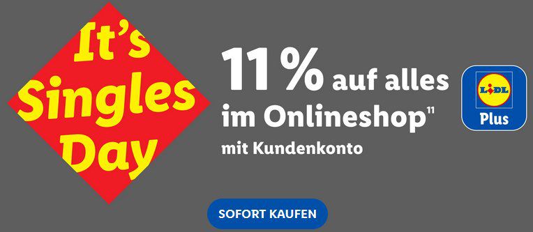 🙋‍♂️🏷️ LIDL Singles Day mit 11% Rabatt auf ALLES im Online Shop