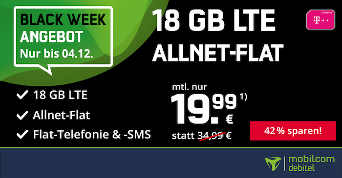 Letzte Chance: 🔥Telekom Flat mit 18GB LTE (50 Mbit) für nur 19,99€ mtl. (normal 35€)