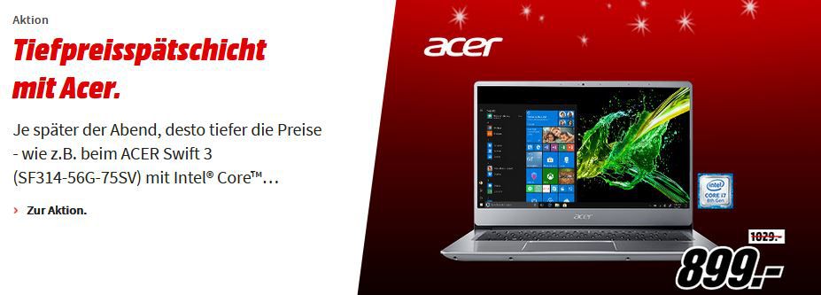 Media Markt Acer Tiefpreisspätschicht: z. B. ACER Nitro 50  Ryzen 5 Gaming PC 16 GB RAM, 1 TB HDD, 256 GB SSD für 949€ (statt 1.149€)