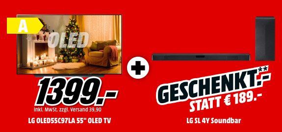 LG OLED55C97LA OLED UHD Fernseher ab 1.399€ + LG Soundbar (statt 1.639€)