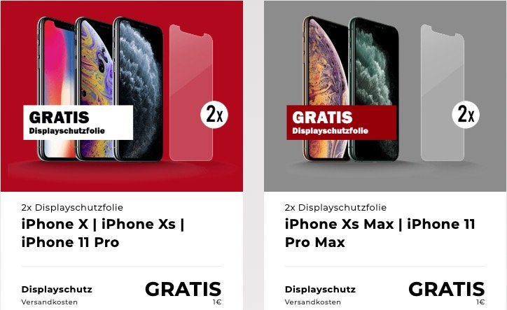 2er Pack Displayschutzfolien für iPhone, Samsung & Huawei für nur 1€