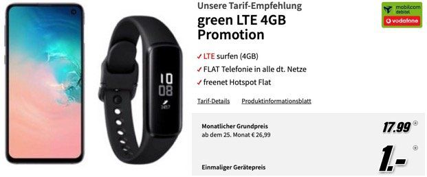 Ausverkauft! Galaxy S10e in Weiss + Fit e + Buds für 1€ + o2 Allnet Flat mit 5GB LTE für 19,99€ mtl.   oder Vodafone 4GB für 17,99€