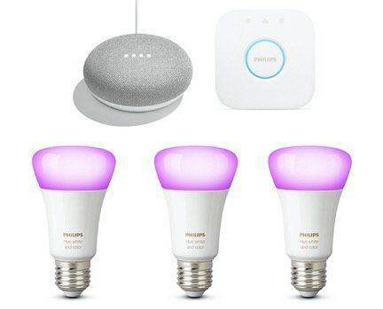 3x Philips Hue Color E27 + Hue Bridge + Home Mini ab 144,95€ (statt 204€)