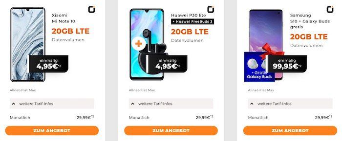 Otelo Allnet Flat im Vodafone Netz mit 20GB LTE für 29,99€ mtl.   dazu z.B. Xiaomi Mi Note 10 für 4,95€