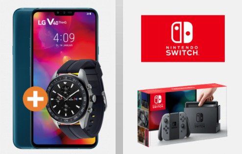 LG V40 ThinQ inkl. LG W7 Watch + Nintendo Switch für 99,95€ + Telekom Flat mit 6GB LTE für 49,95€ mtl.   junge Leute 34,95€ mtl.