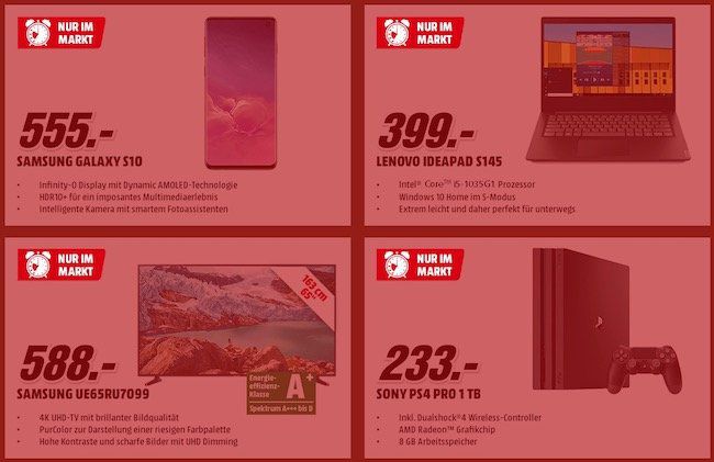 Media Markt Frühshoppen am 27.12.   Galaxy S10 nur 555€ (statt 609€) oder PS4 Pro nur 233€ (statt 299€)