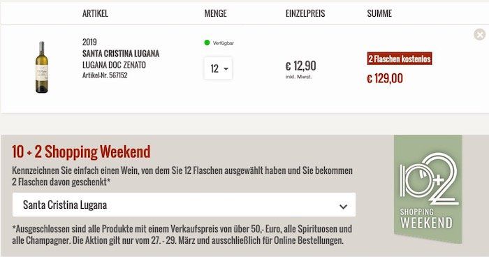 12 Flaschen Wein kaufen und 2 geschenkt bekommen   auch auf reduzierte Weine im Sale