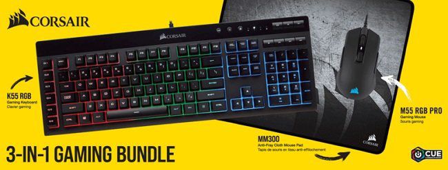 CORSAIR K55 RGB Tastatur + Gaming Maus + Mauspad für 69€ (statt 120€)