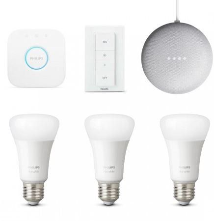 Philips Hue White Starter Kit + Dimmer + 3x E27 Lampen + Google home mini ab 84,95€ (statt 97€)