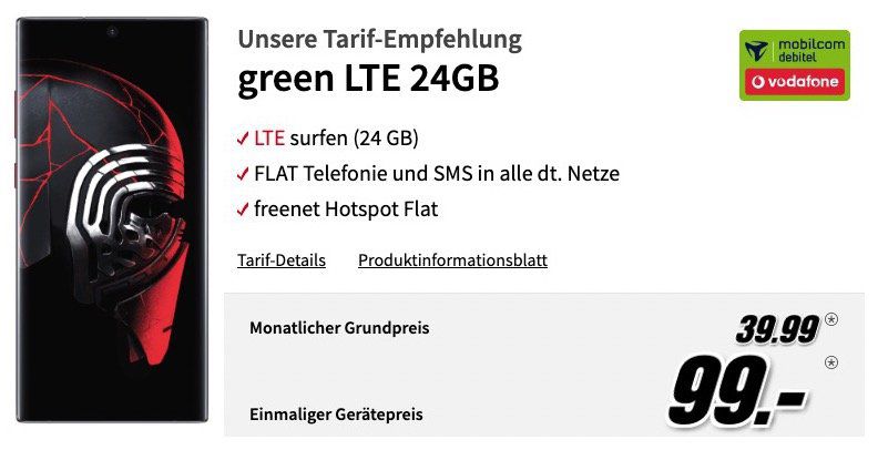 🔥 Samsung Galaxy Note10+ 256GB Star Wars Edition für 99€ + Vodafone Flat mit 24GB LTE (!) für 39,99€ mtl.