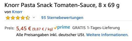 Ausverkauft! 8er Pack Knorr Pasta Snack Tomaten Sauce ab 5,18€ (statt 11€)
