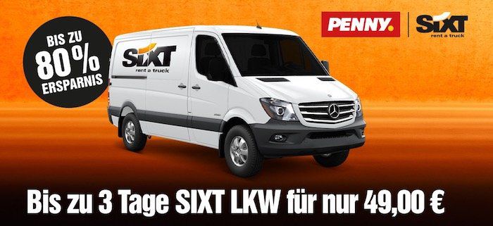 3 Tage Sixt Transporter für 49€ mieten (300km inklusive)   mit Penny Gutschein