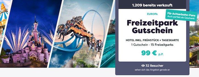 Freizeitpark Gutschein für Eintritt und Hotel mit Frühstück für 99€ p.P.