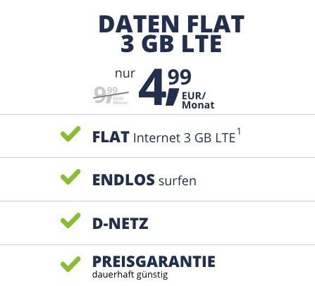 Vodafone 3GB LTE Datentarif für 4,99€ mtl. + nur 1 Monat Laufzeit + keine Anschlussgebühr