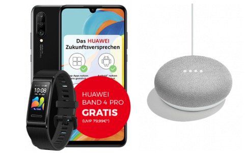 Huawei P30 lite + Band 4 Pro + Home Mini für 4,95€   mit Telekom Allnet mit 18GB LTE50 für 32,99€ mtl.