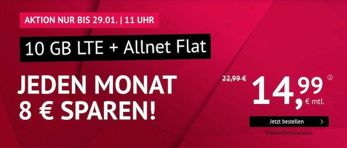 Allnet Flat im O2 Netz mit 10GB LTE 50 Mbit/Sek. für 14,99€   auch monatlich kündbar