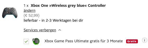 Ausverkauft! Xbox One Wireless Controller in Grey Blue + 3 Monate Game Pass Ultimate für 58,94€ (statt 75€)   Neukunden nur 37,99€