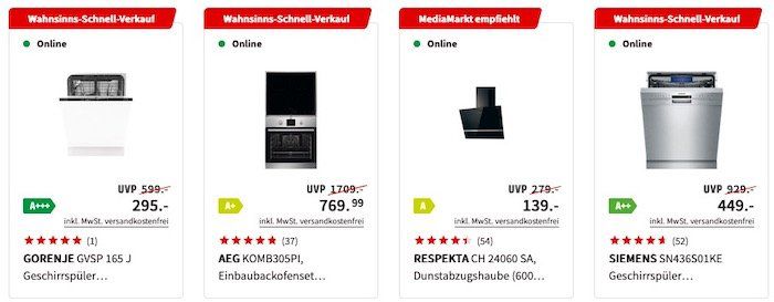 MediaMarkt: 50% Rabatt auf über 100 Einbaugeräte   z.B. Gorenje Geschirrspüler für 295€ (statt 340€)