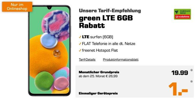 Samsung Galaxy A90 5G mit 128GB für 1€ + Vodafone Flat mit 6GB LTE50 für 19,99€ mtl.