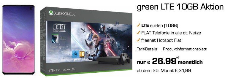 🔥 Samsung Galaxy S10 + Xbox One X Star Wars für 99€ + Vodafone Flat mit 10GB LTE für 26,99€ mtl.