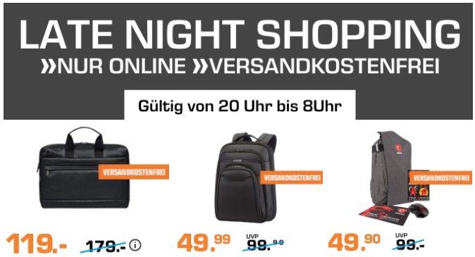 Saturn Latenight Shopping mit Taschen und Arbeitsspeicher   z.B. Samsonite Desklite Rucksack für 49,99€ (statt 91€)