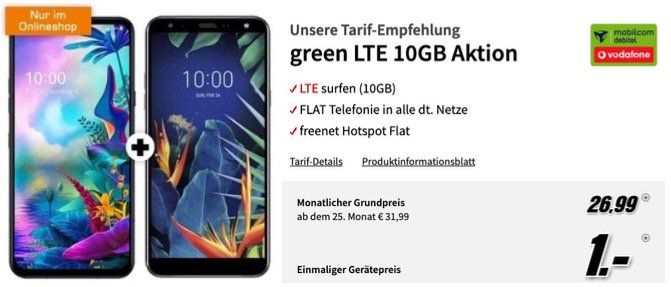 LG G8X ThinQ + LG K40 für 1€ mit Allnet Flat im Vodafone Netz mit 10GB LTE50 für 26,99€ mtl.