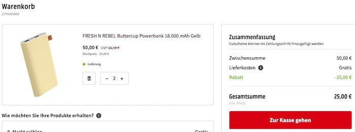 Fehler? 2er Pack Fresh n Rebel Buttercup Powerbank mit je 18.000 mAh für 25€ (statt 88€)