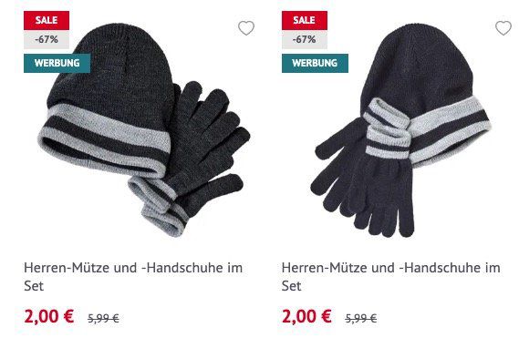 NKD: Wintermützen und Handschuhe für je 1€ oder im Set für 2€   Lieferung in Filiale