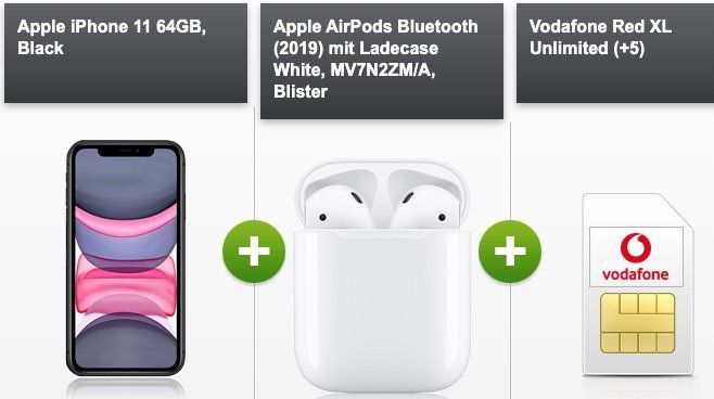 Vodafone Red XL Unlimited für 84,99€ mtl. + iPhone 11 + AirPods 2 für 4,95€