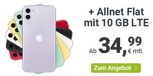 Apple iPhone 11 64GB für 29,99€ mit winSIM o2 Allnet Flat mit 10GB LTE für 34,99€ mtl.