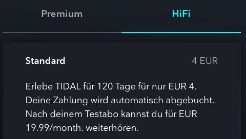 4 Monate TIDAL Musik Streaming in Hi Fi Soundqualität für einmalig nur 4€ (Neukunden)   statt normal 79,96€