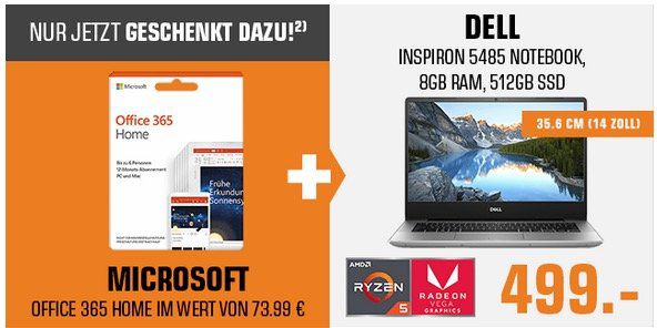 🔥 DELL Inspiron 5485 Notebook mit 14, 8GB, 512GB SSD inkl. Office 365 Home für 499€ (statt 715€)