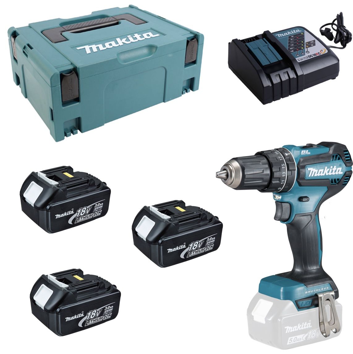 Makita Akku Schlagbohrschrauber DHP485RFJ + 3x 3,0 Akku + Makpac + Ladegerät für 236,81 € (statt 280€)