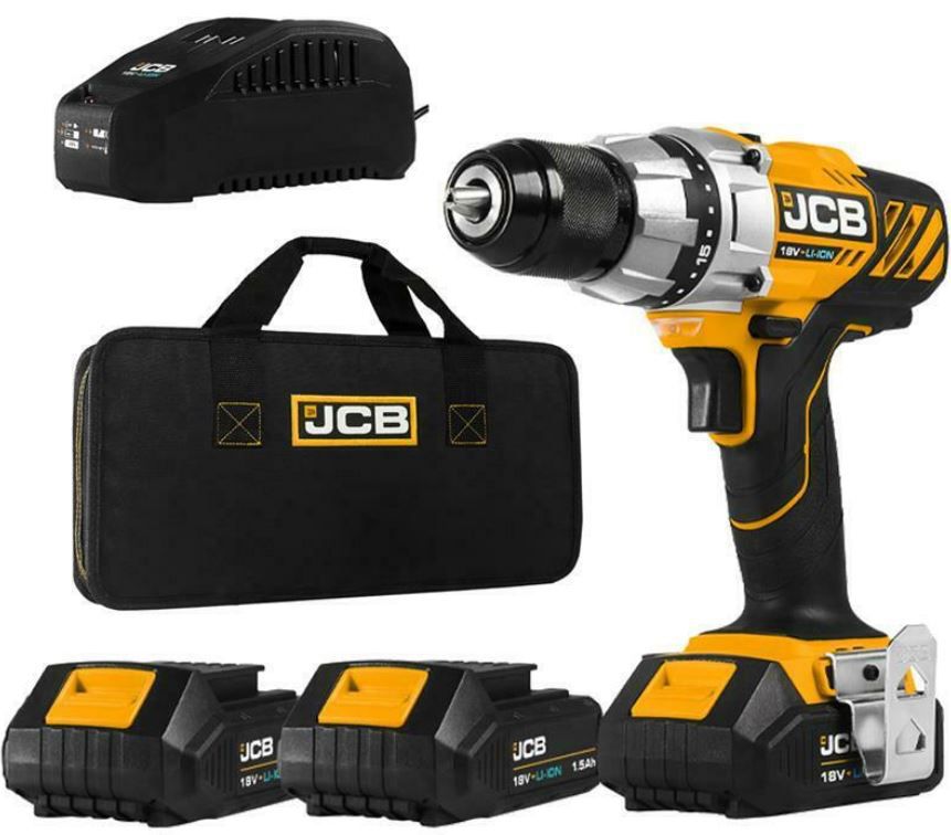 JCB Akku Bohrschrauber 18V + 3x 1,5 Ah Li Ion Akkus + Ladegerät + Tasche für 59,95€ (statt 103€)