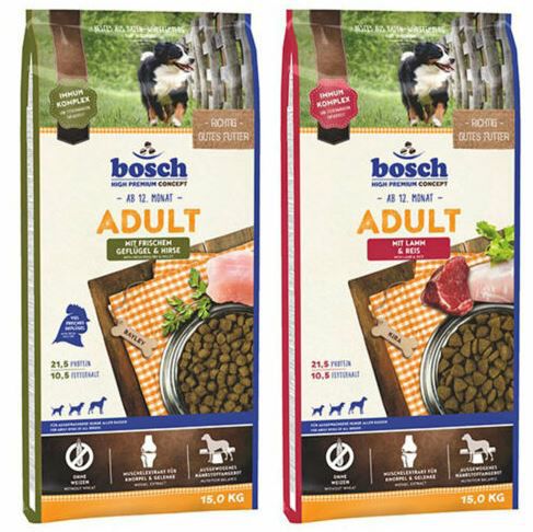 bosch Hundefutter Mixpaket Lamm & Reis + Geflügel & Hirse 2x15kg für 45,99€ (statt 57€)