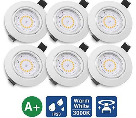6x KINGSO LED Einbaustrahler Flach 5W IP23 in Warmweiß für 20,99€ (statt 30€)