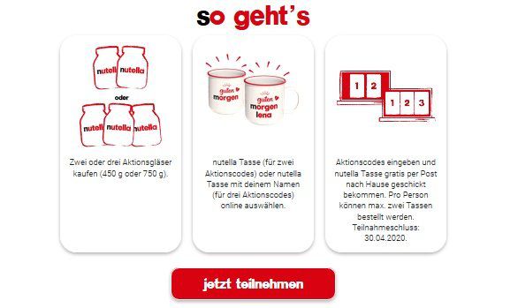 Nutella Tassen gratis abstauben