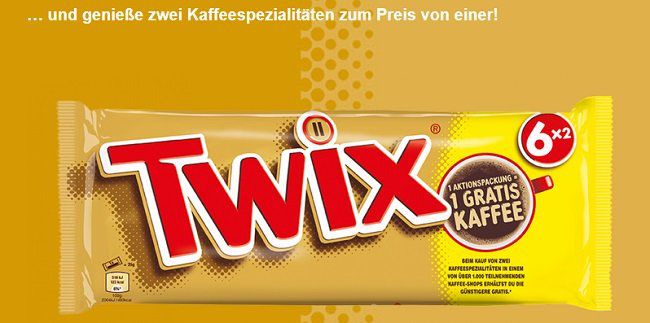 Beim Kauf von Twix eine Kaffeespezialität gratis abstauben