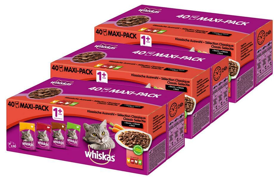 Whiskas Mega Pack Katzenfutter 4 Sorten (120 x 100g) für 29,99€ (statt 40€)