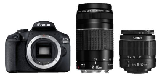 Schnell? Canon EOS 2000D Spiegelreflexkamera Kit mit Objektiv 18 55mm und 75 300mm für 499€ (statt 559€)