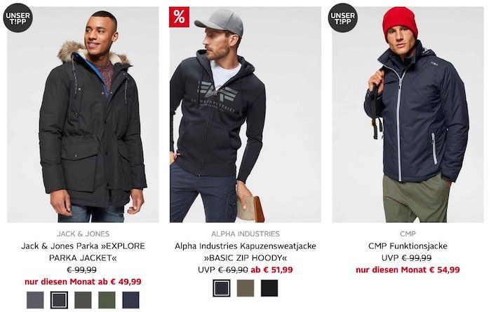 OTTO: Heute 10% auf alle Jacken auch im Sale   z.B. Jack&Jones Parka ab 30€ (statt 53€)